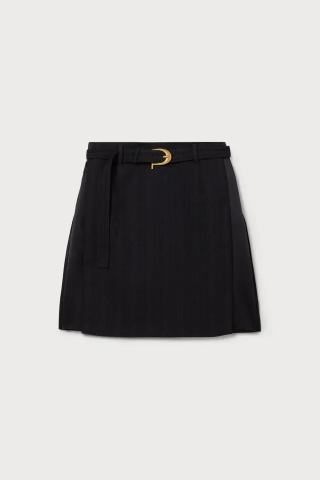 PORTS 1961 Belted Pinstripe gonna mini nera lana