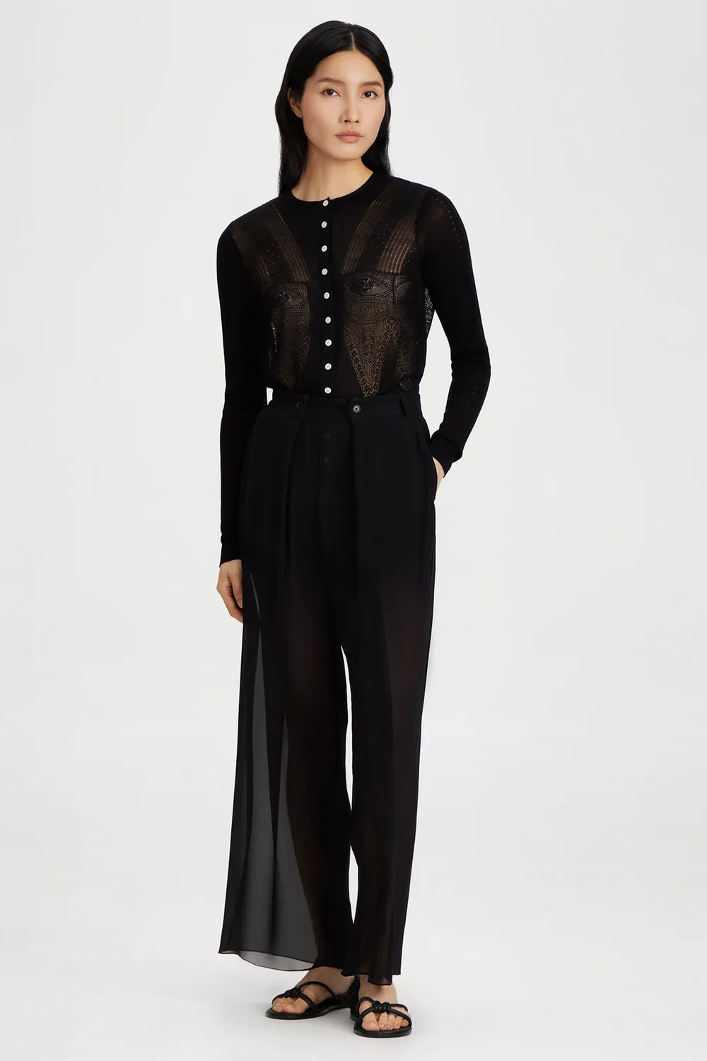 PORTS 1961 cardigan nero traforato con bottoni