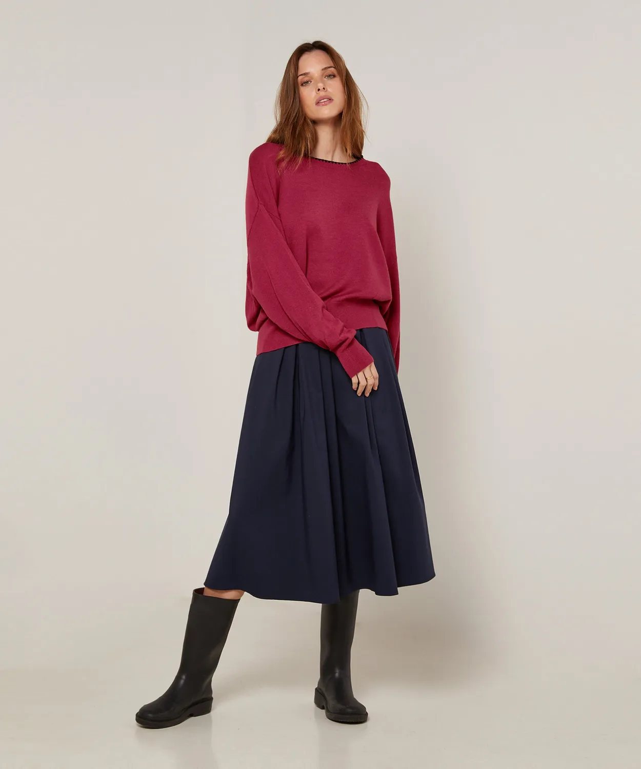 Rodier maglione girocollo maglia fine granata donna