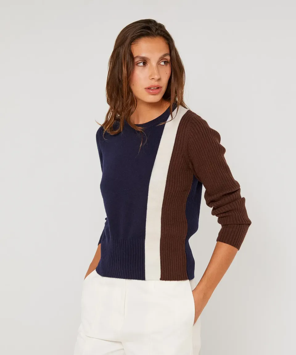 Rodier maglione maniche lunghe blu navy colorblock