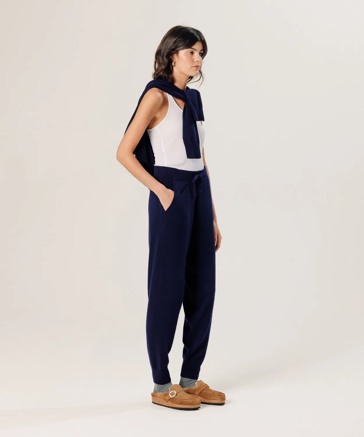 Rodier Pantaloni Jogging Cashmere Blu Navy 100% Cashmere