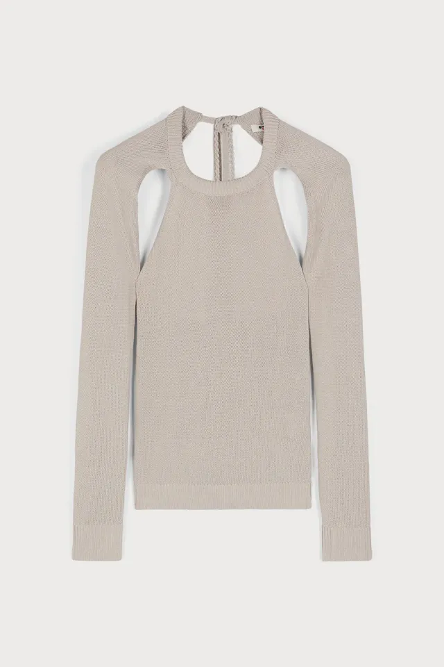PORTS Cutout Couture maglione pietra S spalle scoperte