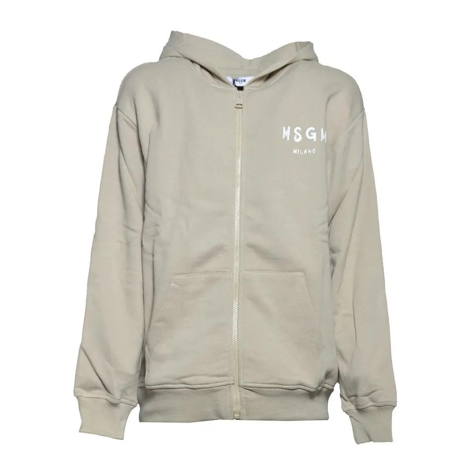 MSGM Junior S6MSJUZH065 Felpa con Zip Beige Cotone 12A