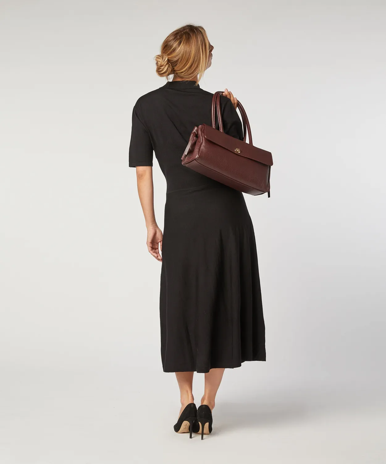 Rodier Abito Lungo Lana Merino Nero Collo Camicia