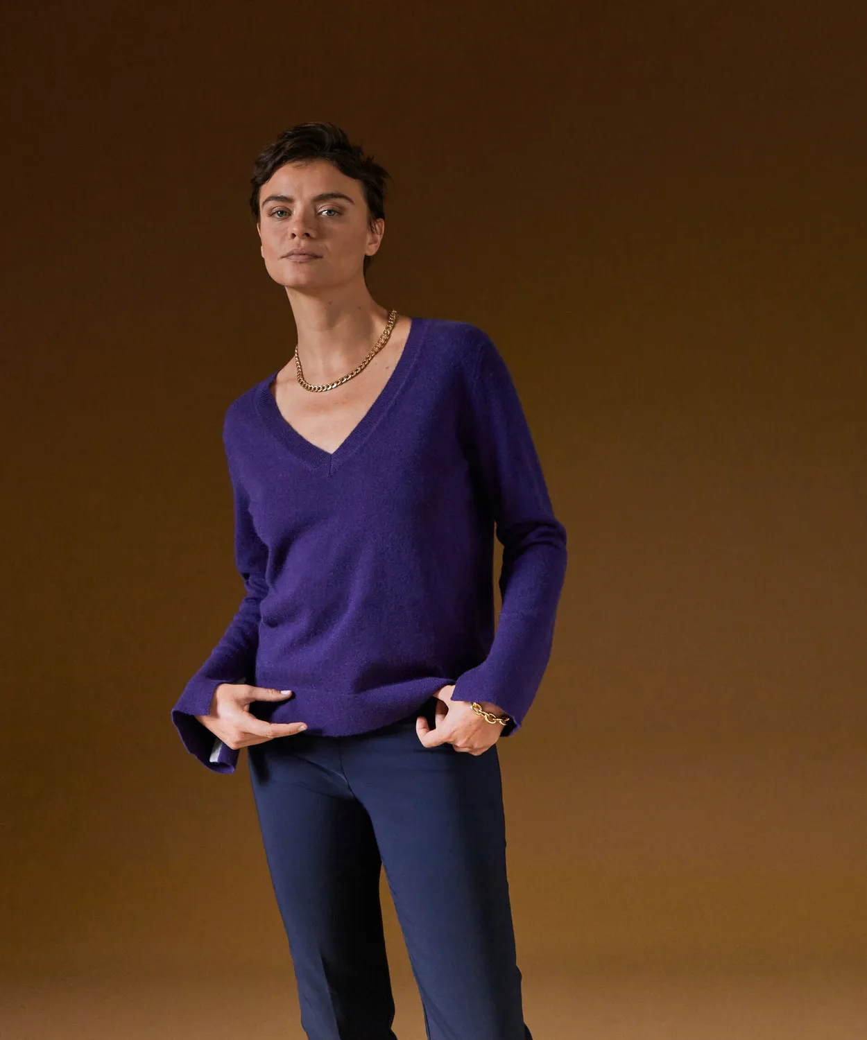 Rodier maglia scollo V cashmere viola scuro taglia M