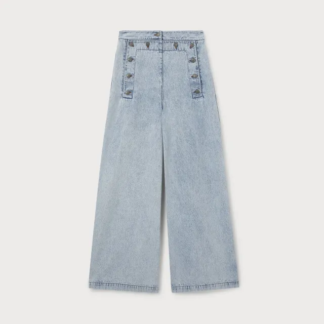 PORTS jeans larghi lavaggio chiaro vita alta cotone