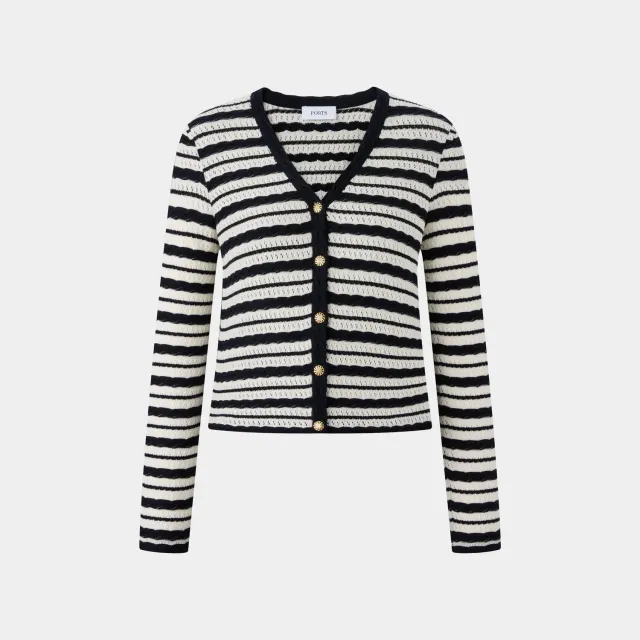 Ports Elegant Striped cardigan navy-white scollo V