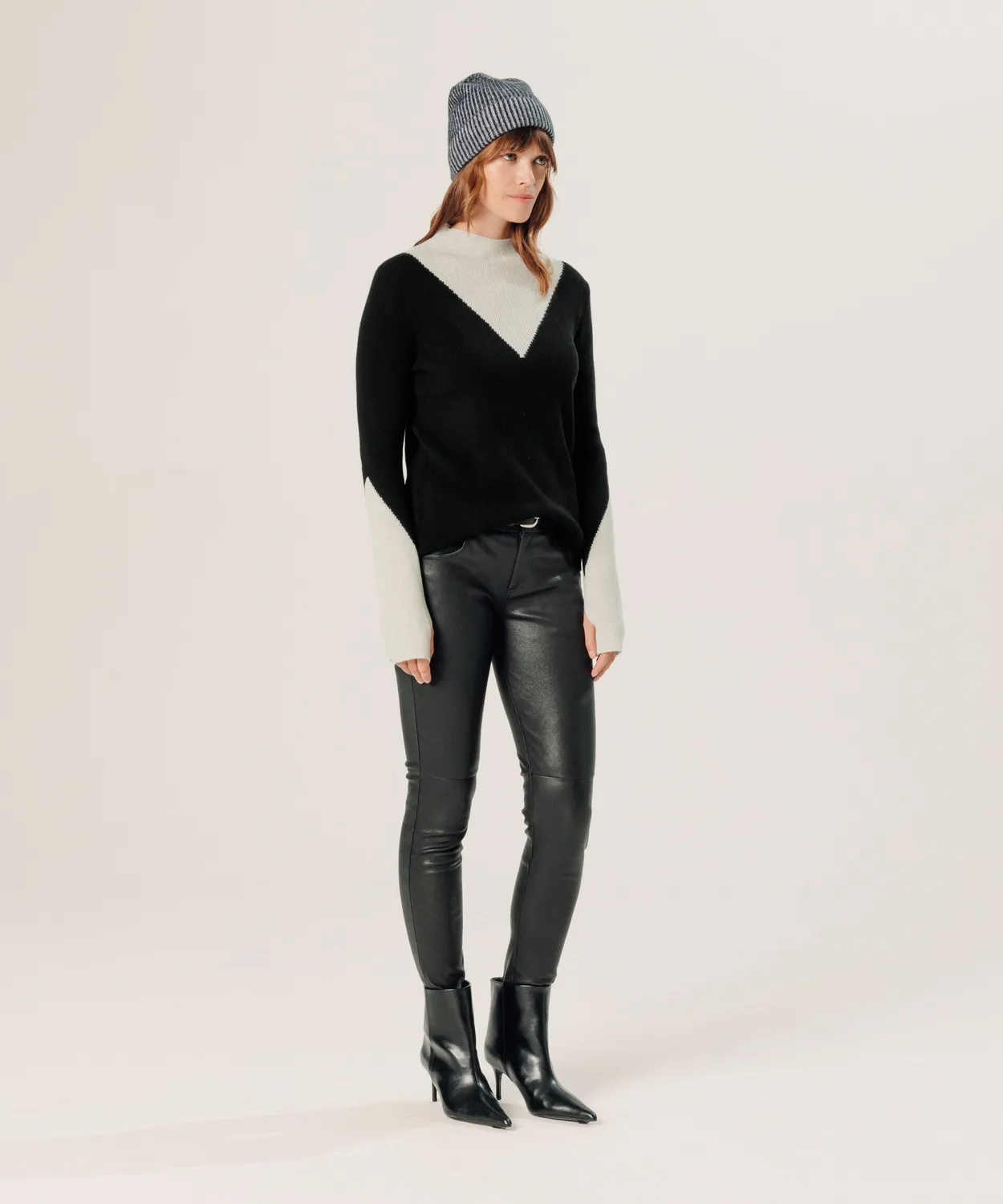 Rodier Maglione Cashmere Trompe l'Oeil Nero Collo Alto
