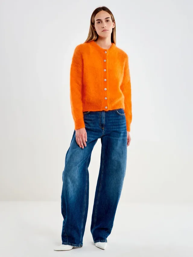 Vicolo Coreana Over cardigan arancione bottoni gioiello