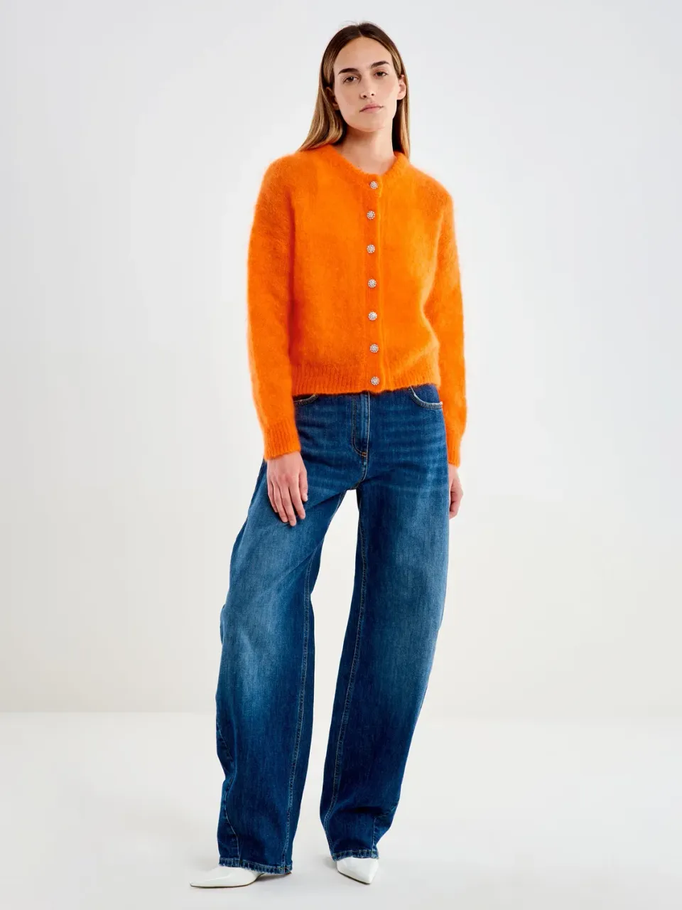 Vicolo Coreana Over cardigan arancione bottoni gioiello