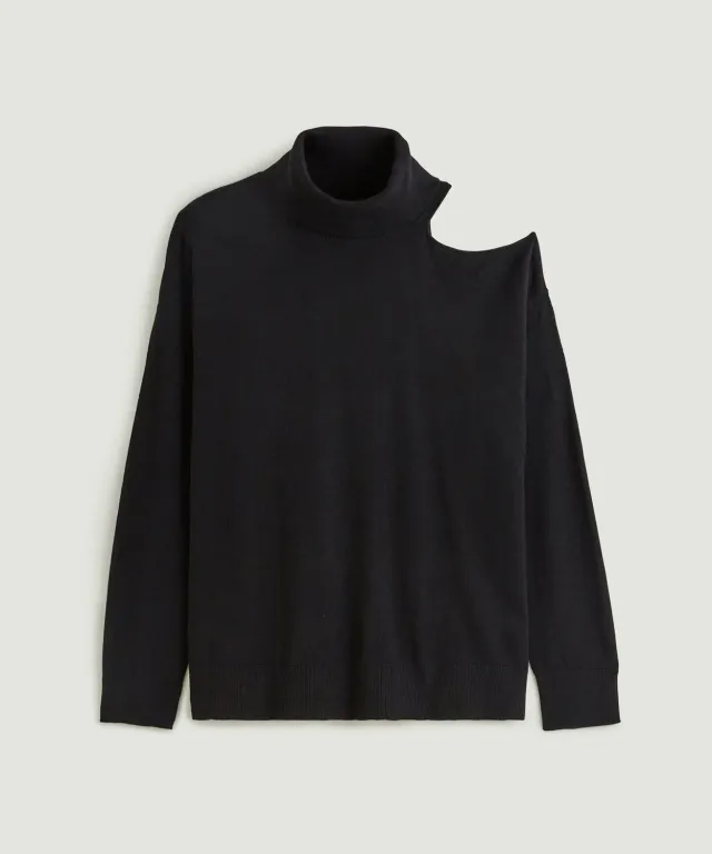 Rodier Maglione Dolcevita Nero Spalla Aperta