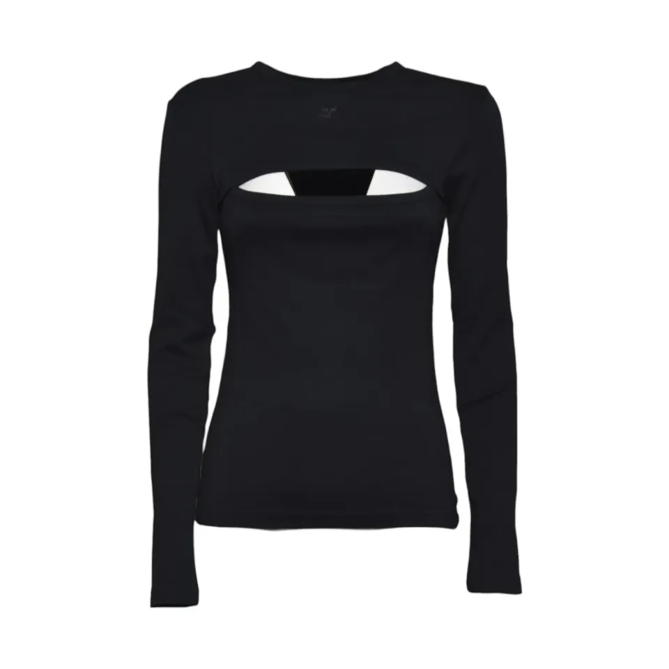Courrèges 326JTS273JS0203 t-shirt manica lunga nera