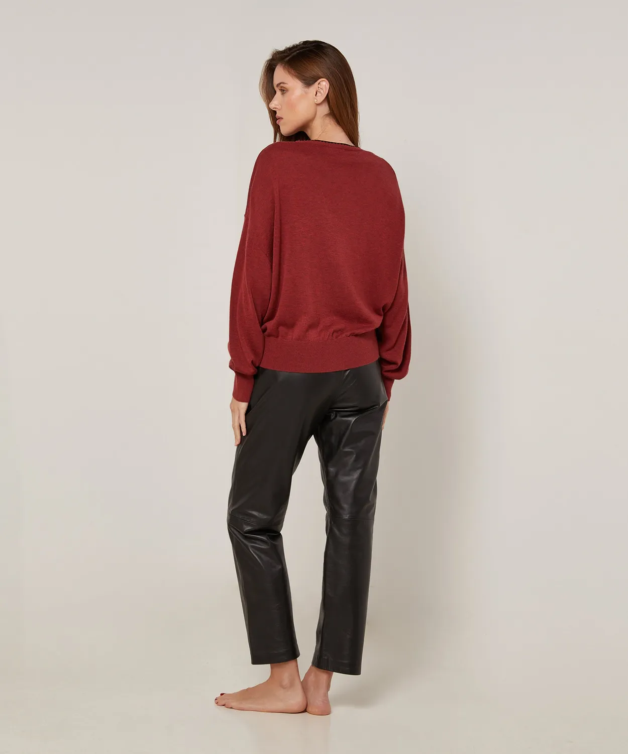 Rodier Maglione Scollo a V Maglia Fine Brique Ampio