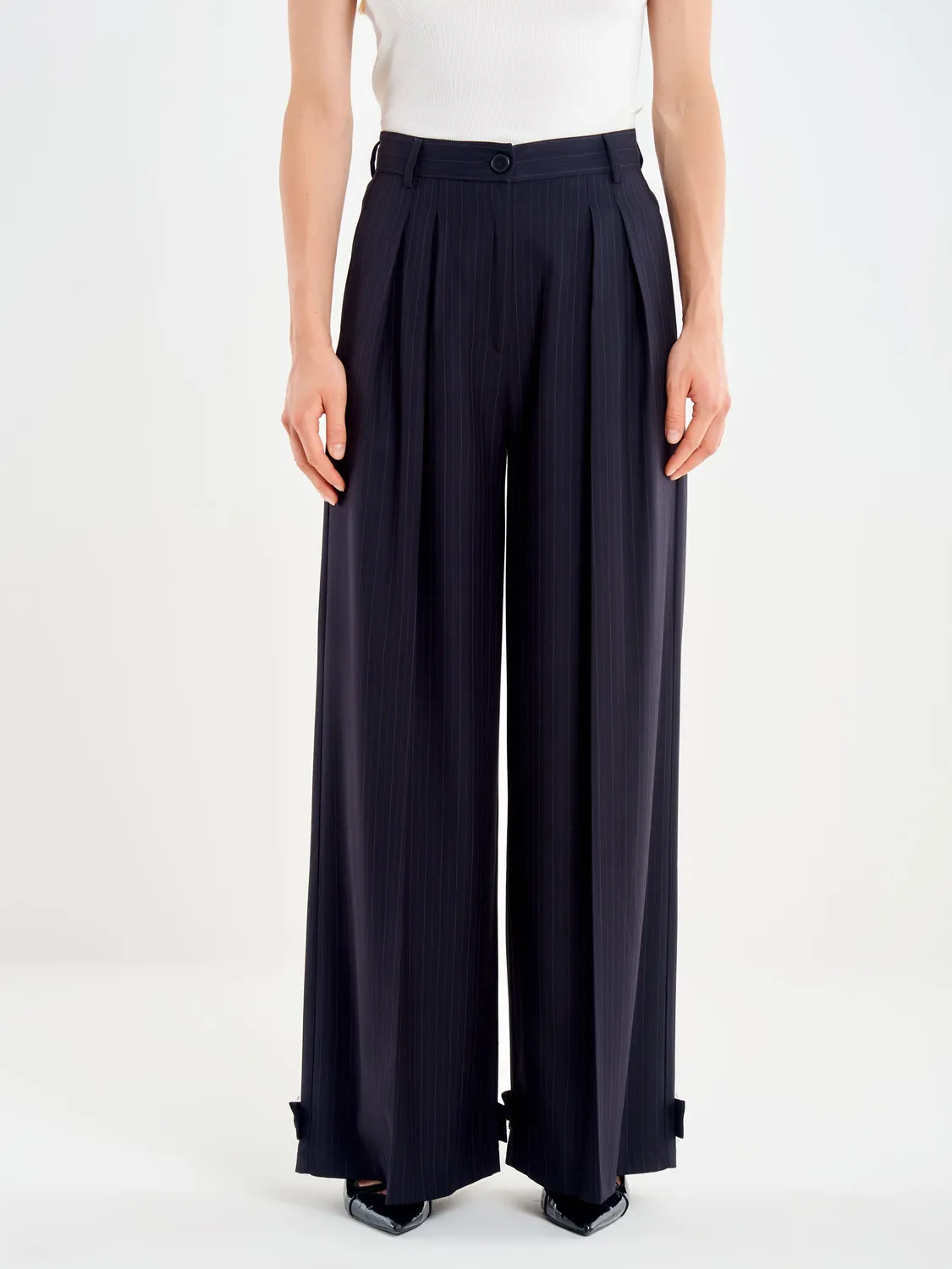Vicolo Pantalone Gessato Over con Pieghe palazzo blu L