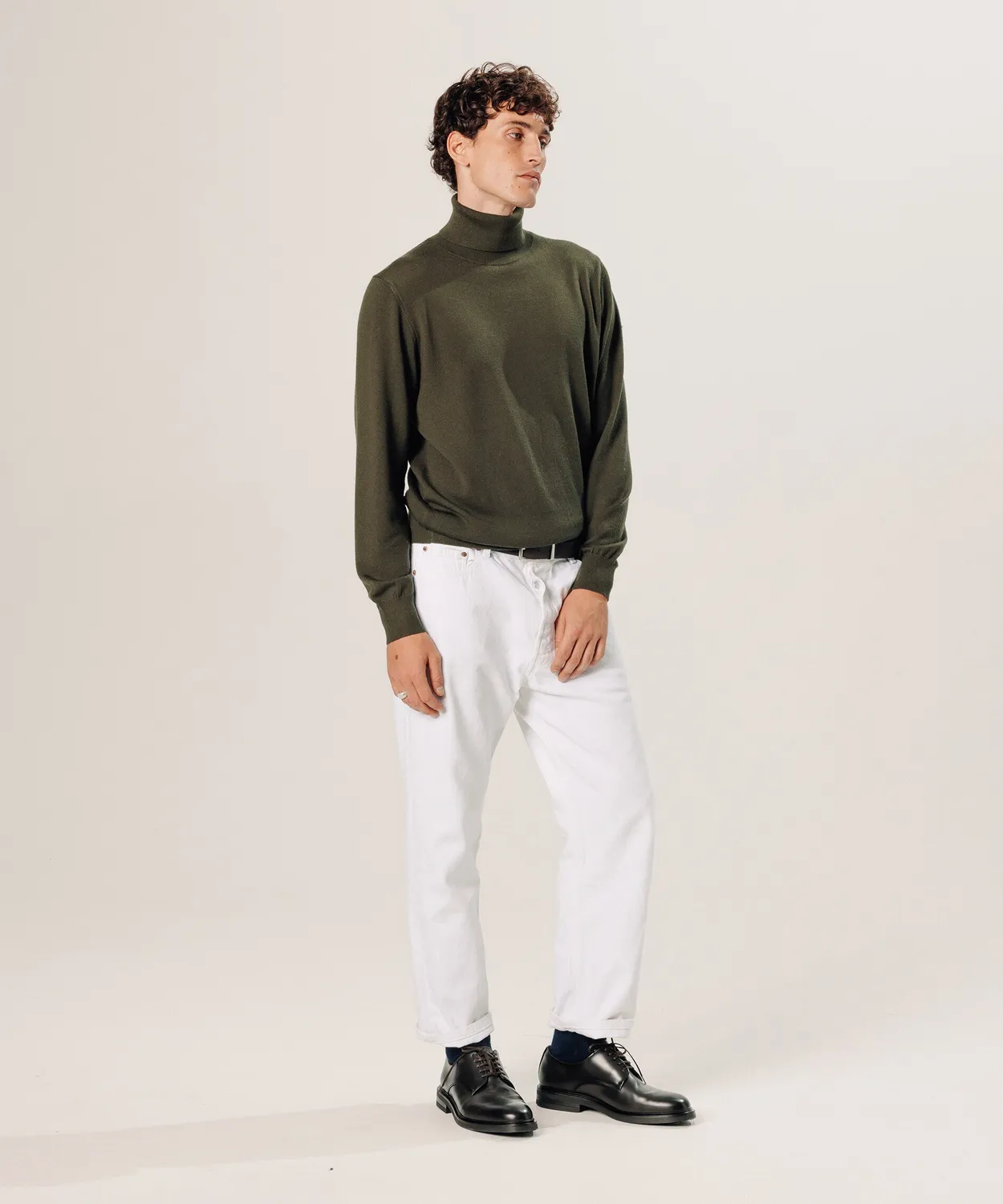 Rodier Maglione Dolcevita Lana Merino Uomo Verde Khaki