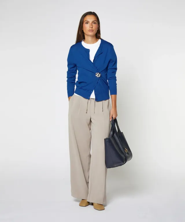 Rodier cardigan lana merino blu azzurro girocollo