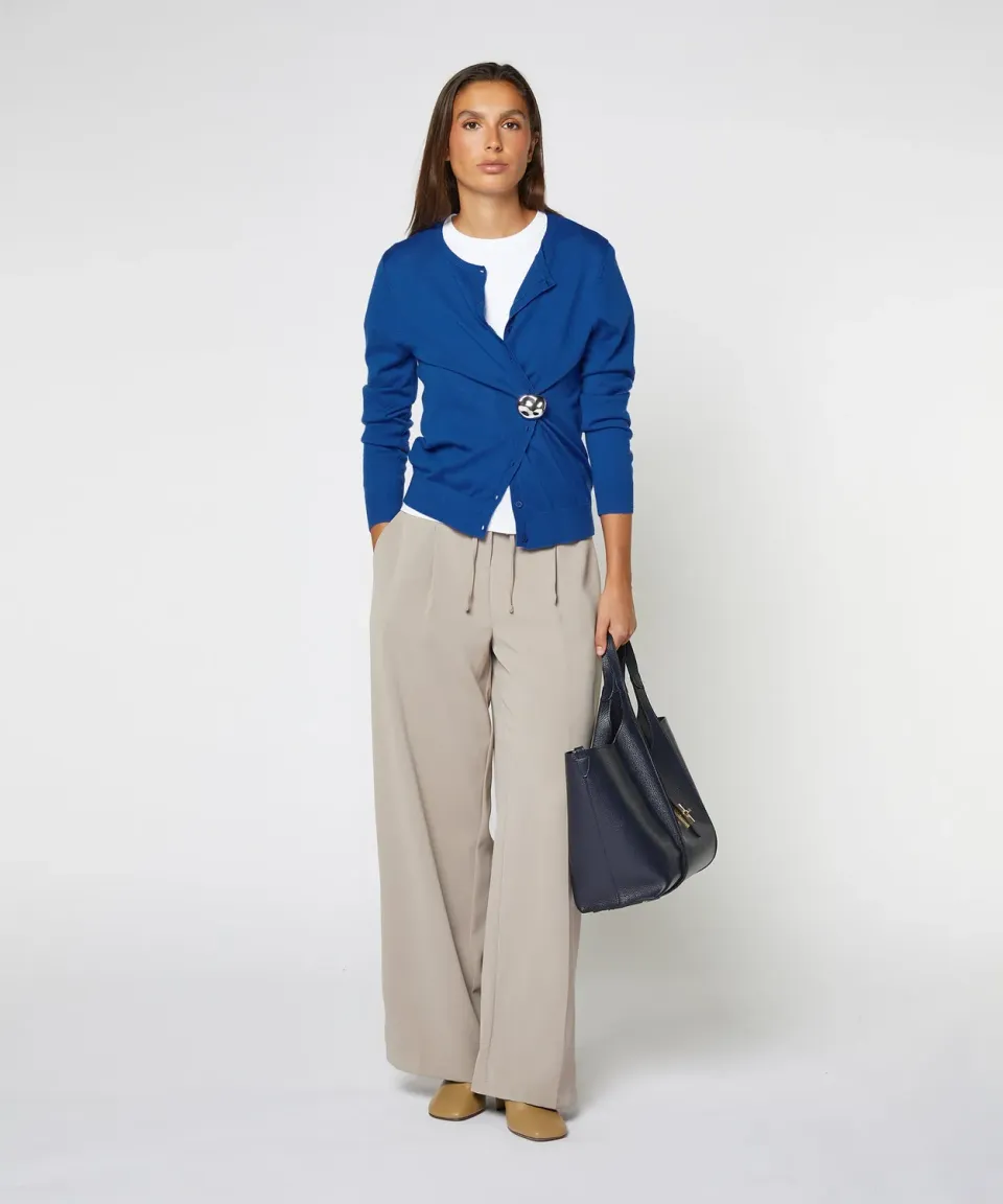 Rodier cardigan lana merino blu azzurro girocollo