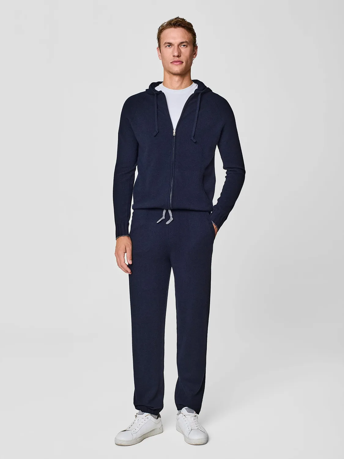 Paul Taylor felpa cappuccio zip cashmere blu uomo