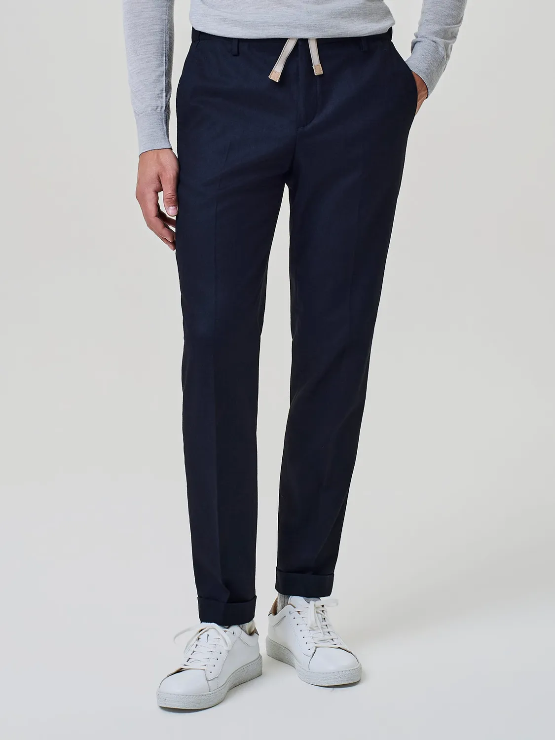 Paul Taylor Pantalone Flanella Misto Lana Blu Coulisse