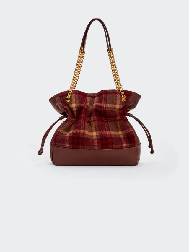 Vicolo Bundle Check borsa a spalla marrone fantasia check