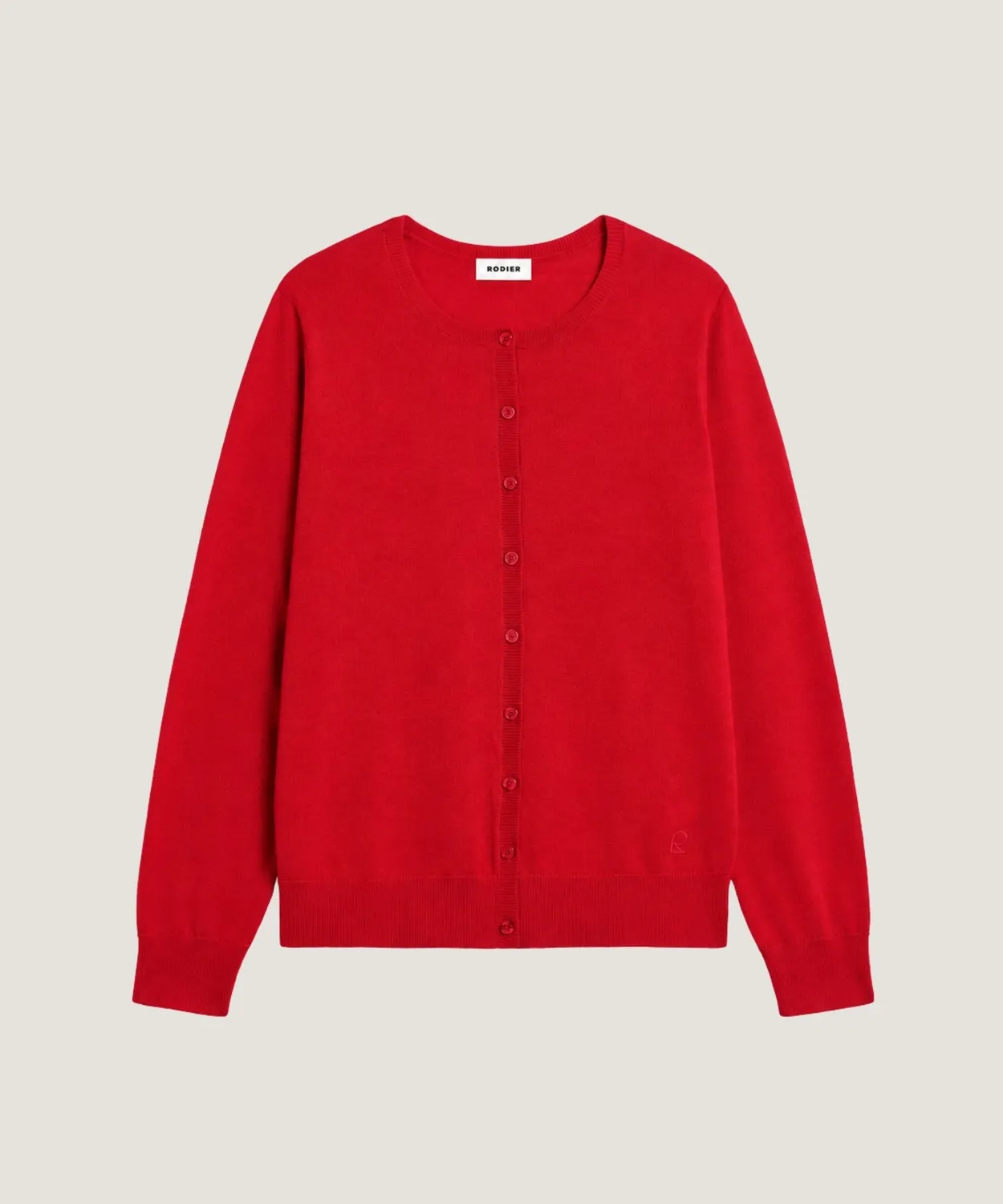 Rodier Cardigan lana merino rosso girocollo maglia fine