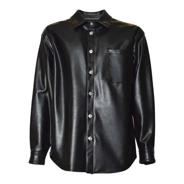 MSGM 3940ME09257509 camicia nera ecopelle