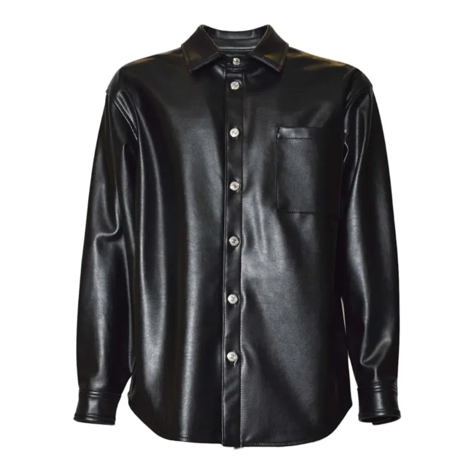 MSGM 3940ME09257509 camicia nera ecopelle