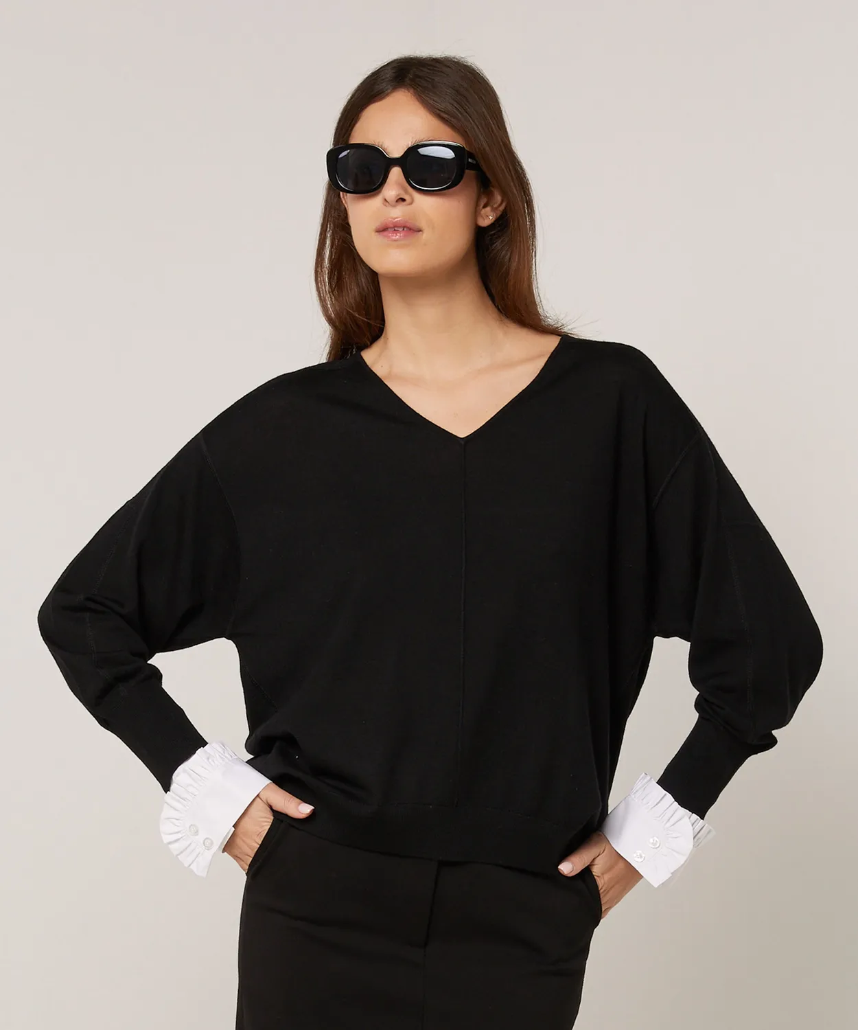 Rodier maglione oversize scollo a V lana nero