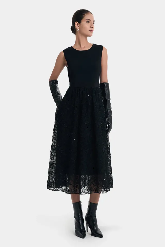 Ports Glamour abito paillette nero maglia pizzo