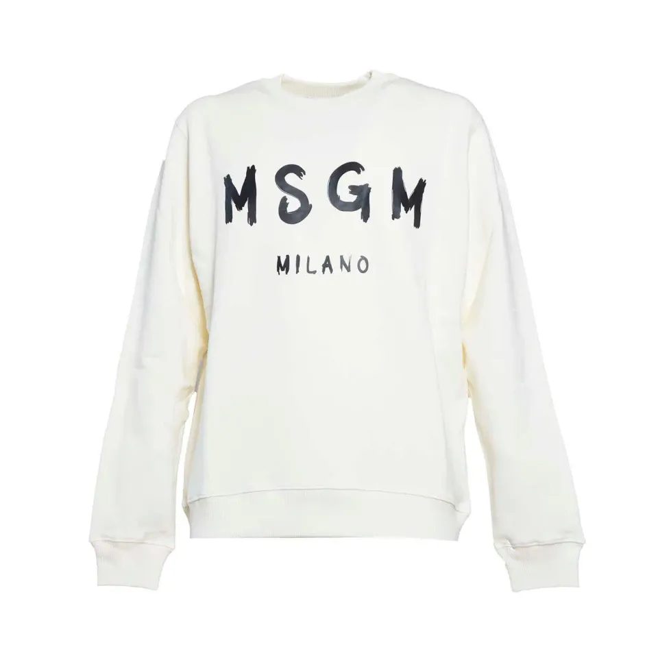 MSGM 2000MM513200001 felpa girocollo panna logo nero XL