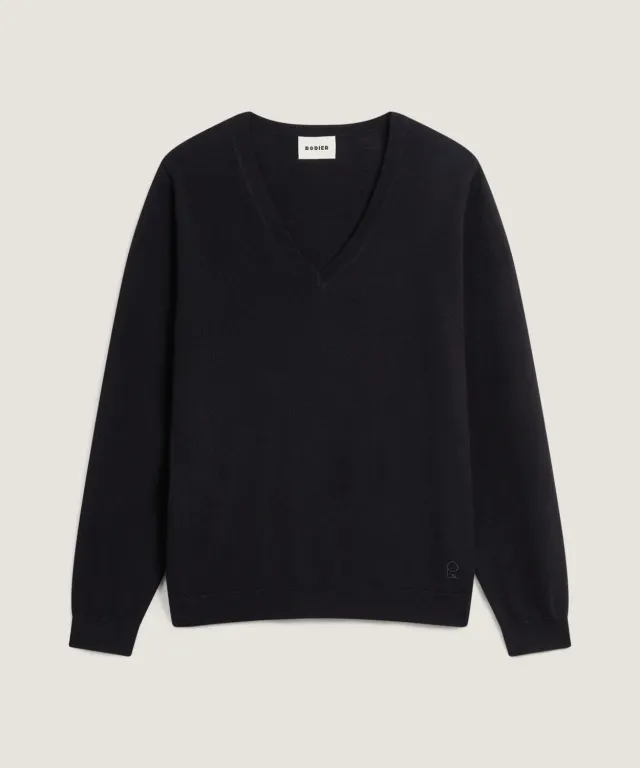 Rodier Maglione Lana Merino Scollo a V Nero