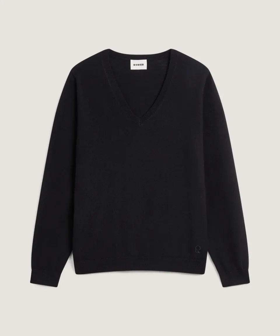 Rodier Maglione Lana Merino Scollo a V Nero