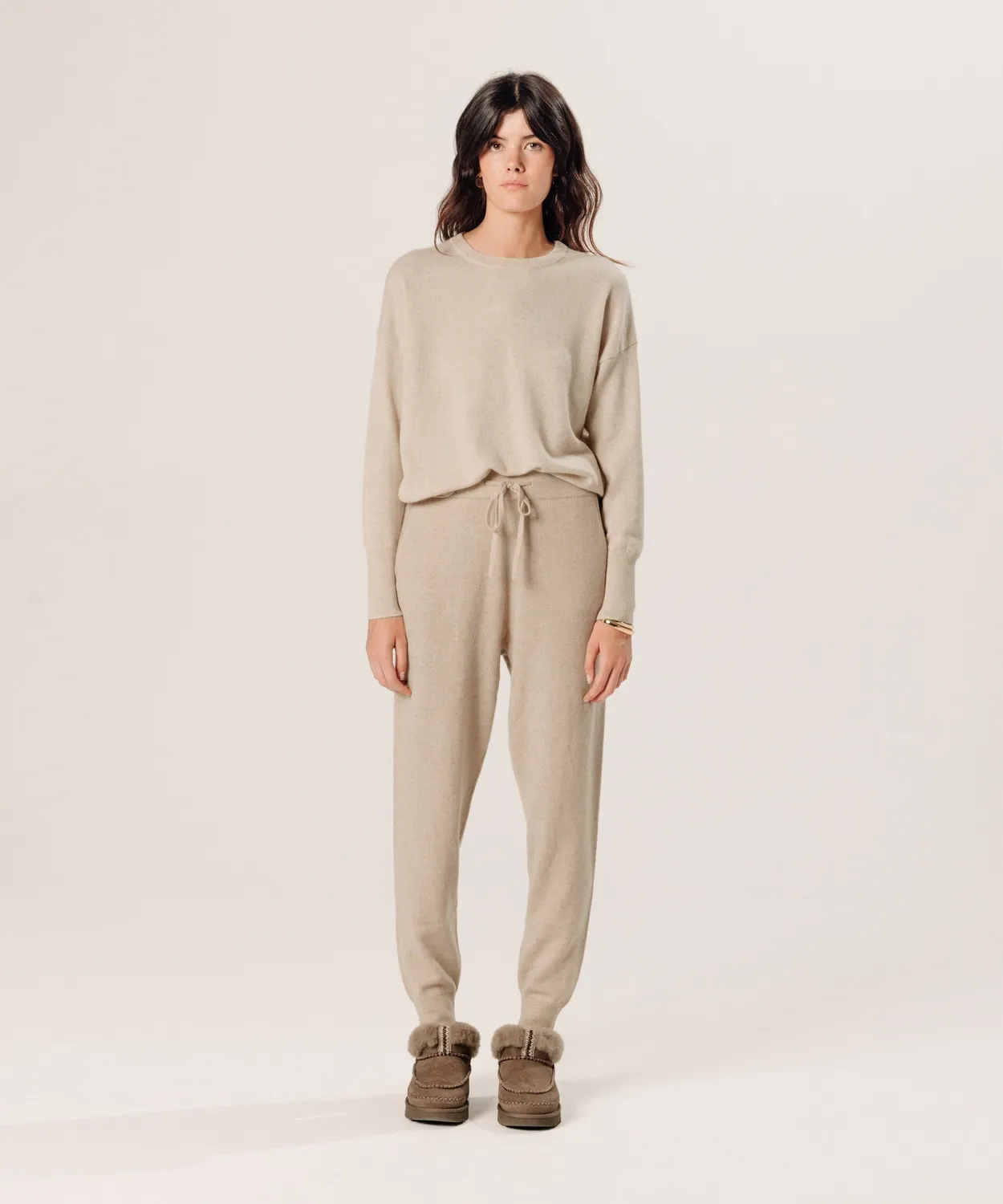 Rodier pantaloni jogging cashmere beige 100% cashmere
