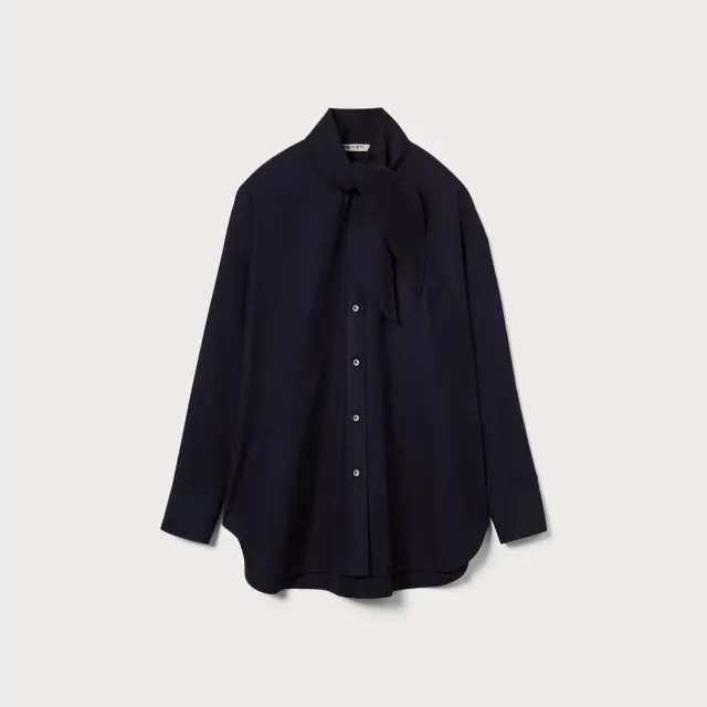 PORTS Cotton Scarf-Tie camicia navy in cotone