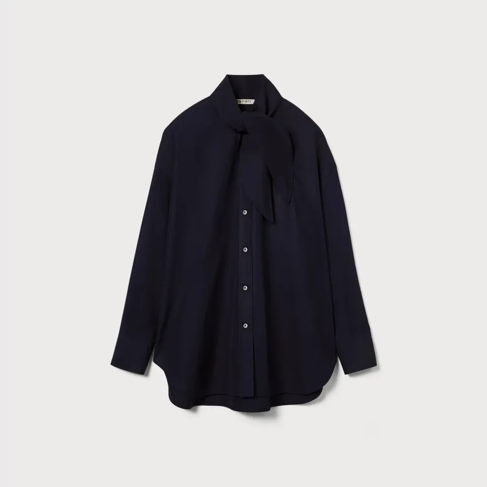 PORTS Cotton Scarf-Tie camicia navy in cotone