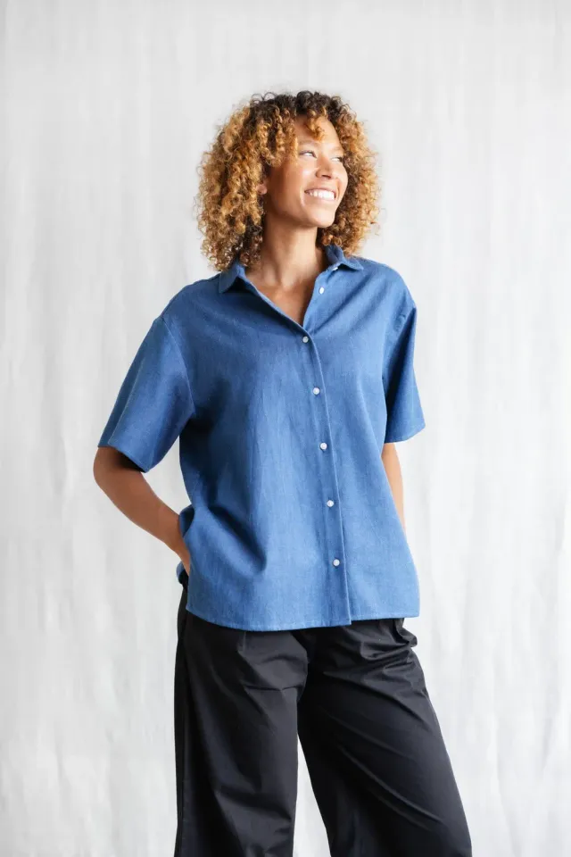Jyoti Fair Works Nehani camicia denim cotone manica corta