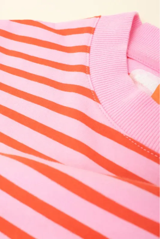 Popeia Cotton T-Shirt Striped Pink/Red maglietta righe