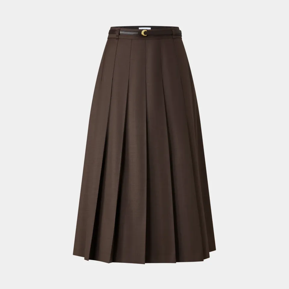 Ports FW25 Pleated Belt Skirt gonna plissettata marrone