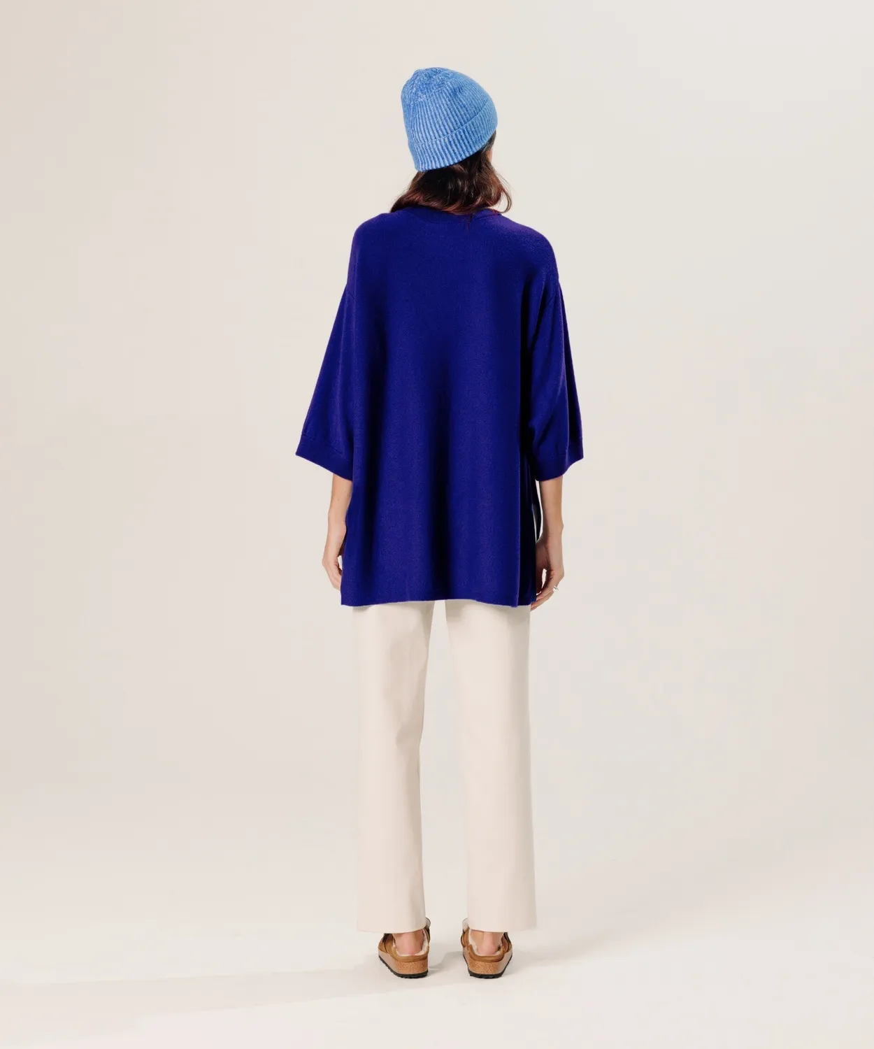 Rodier Poncho cashmere maniche 3/4 blu oltremare