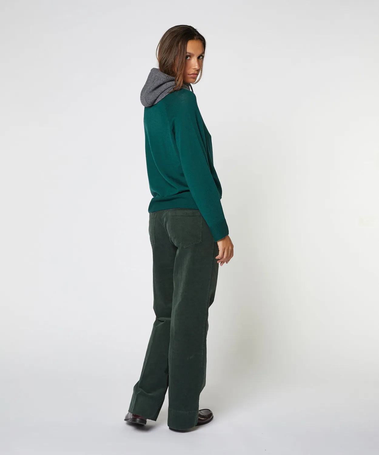 Rodier Pantaloni larghi velluto verde abete vita alta