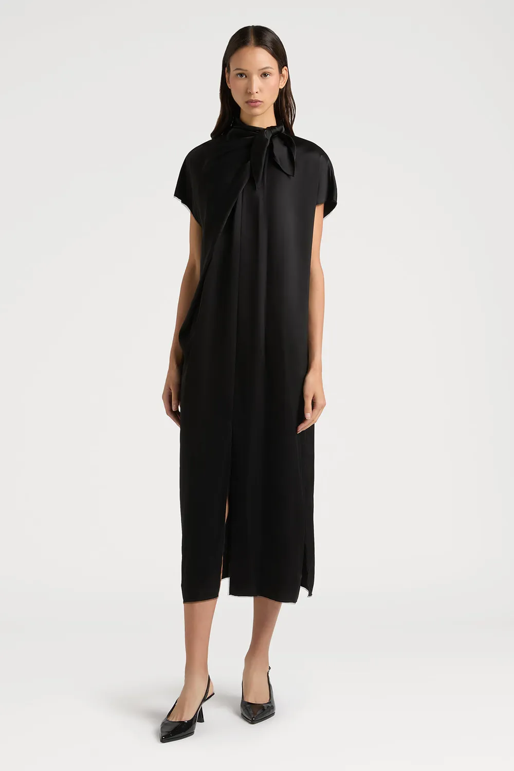 Ports 1961 PW125GSL01 abito nero con fiocco triacetato