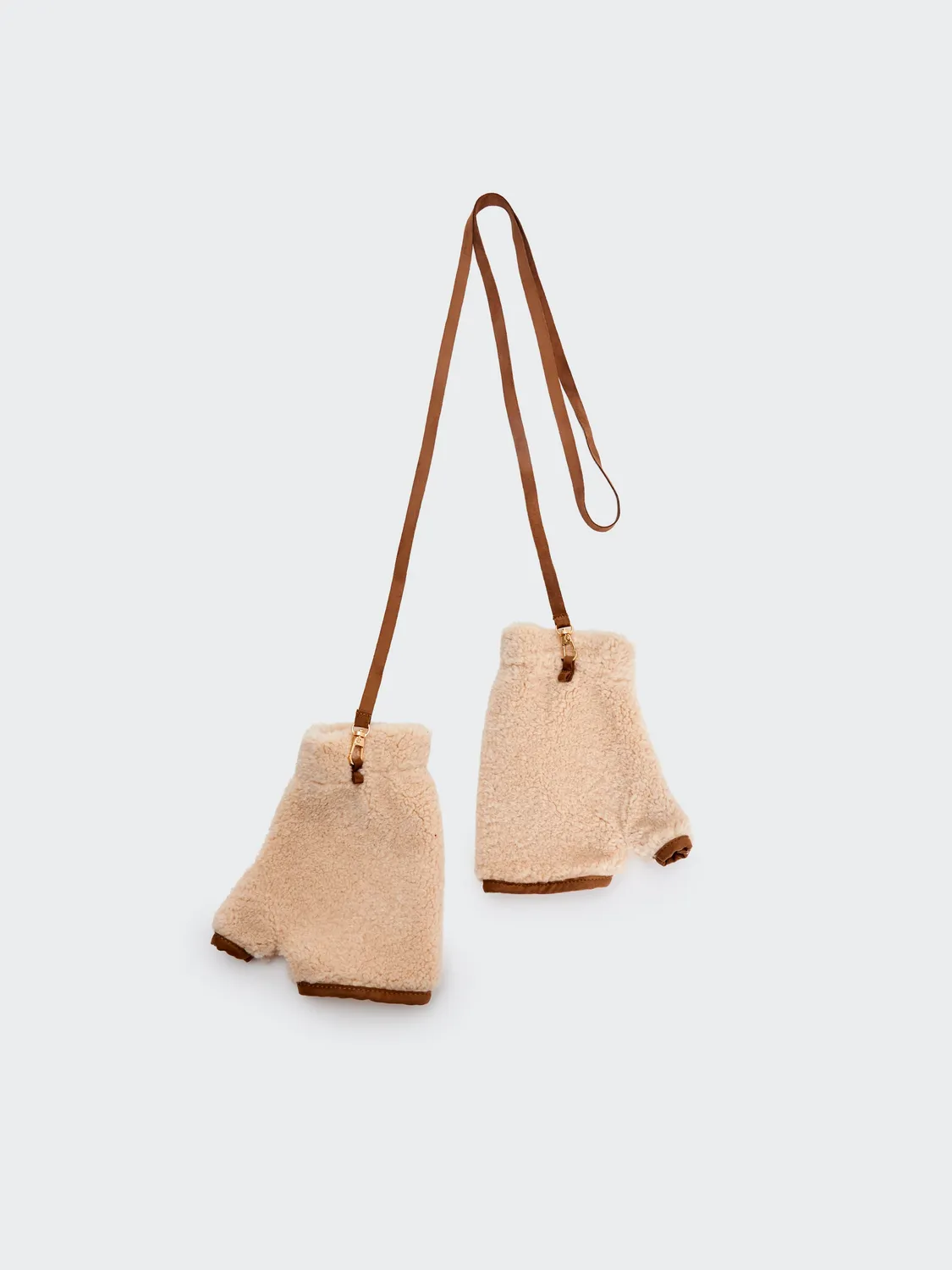 Vicolo Guanti in Eco Teddy guanti beige mezzo dito