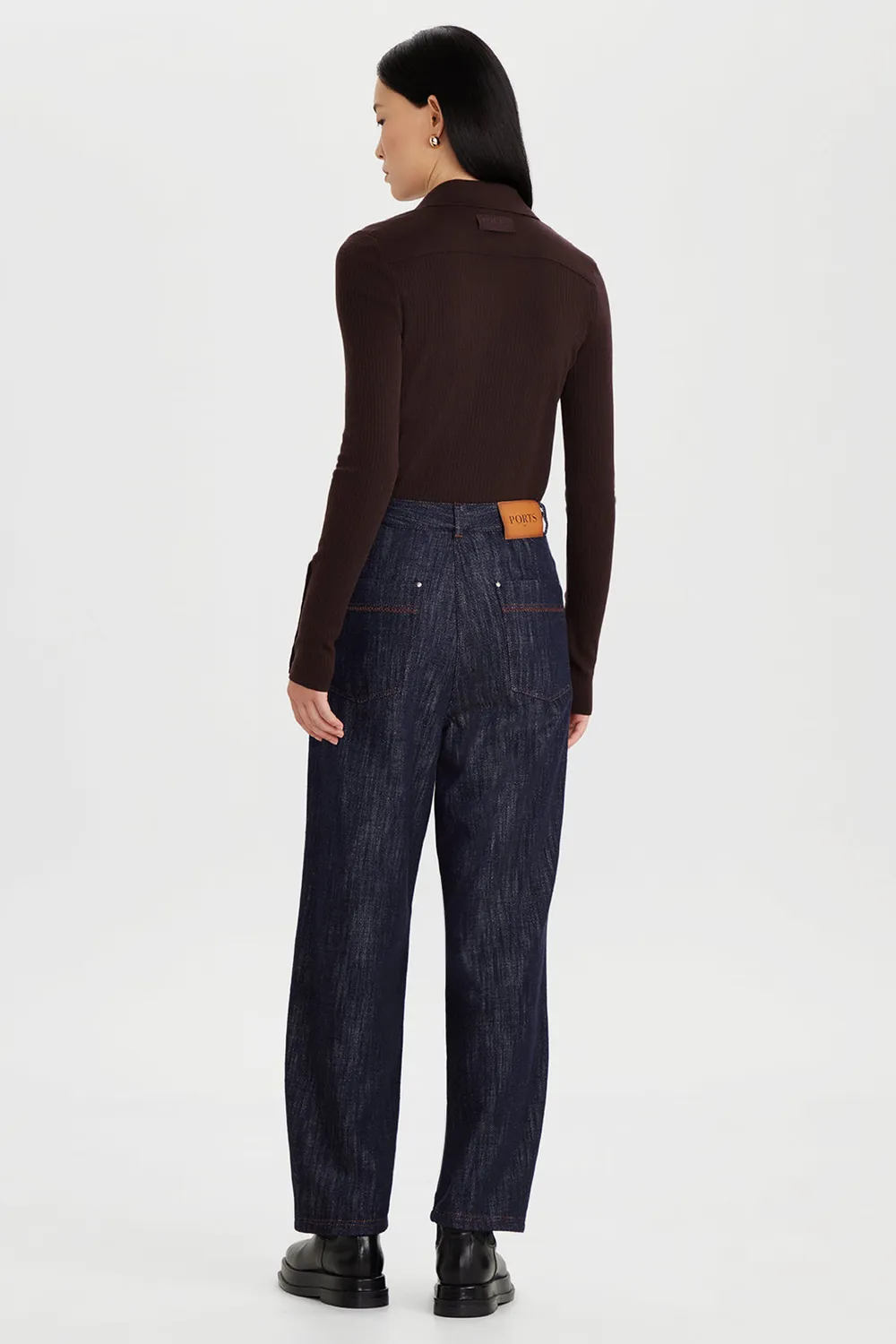 Ports 1961 Cotton Denim Straight-Leg Trousers pantaloni denim nero