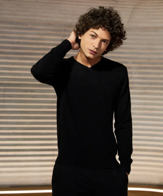 Rodier maglione scollo a V uomo cashmere nero