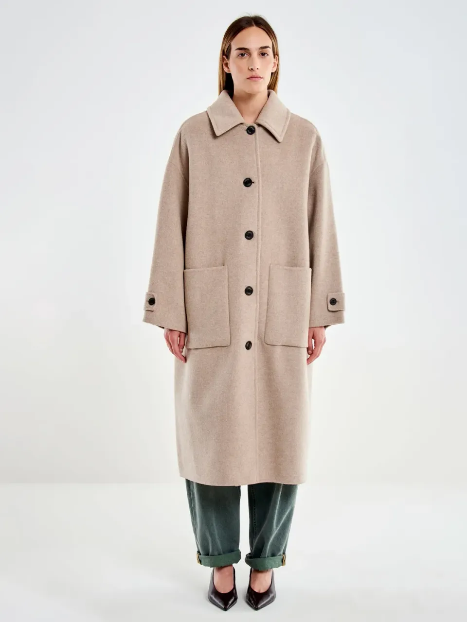 Vicolo cappotto oversize tortora lungo mezza lana