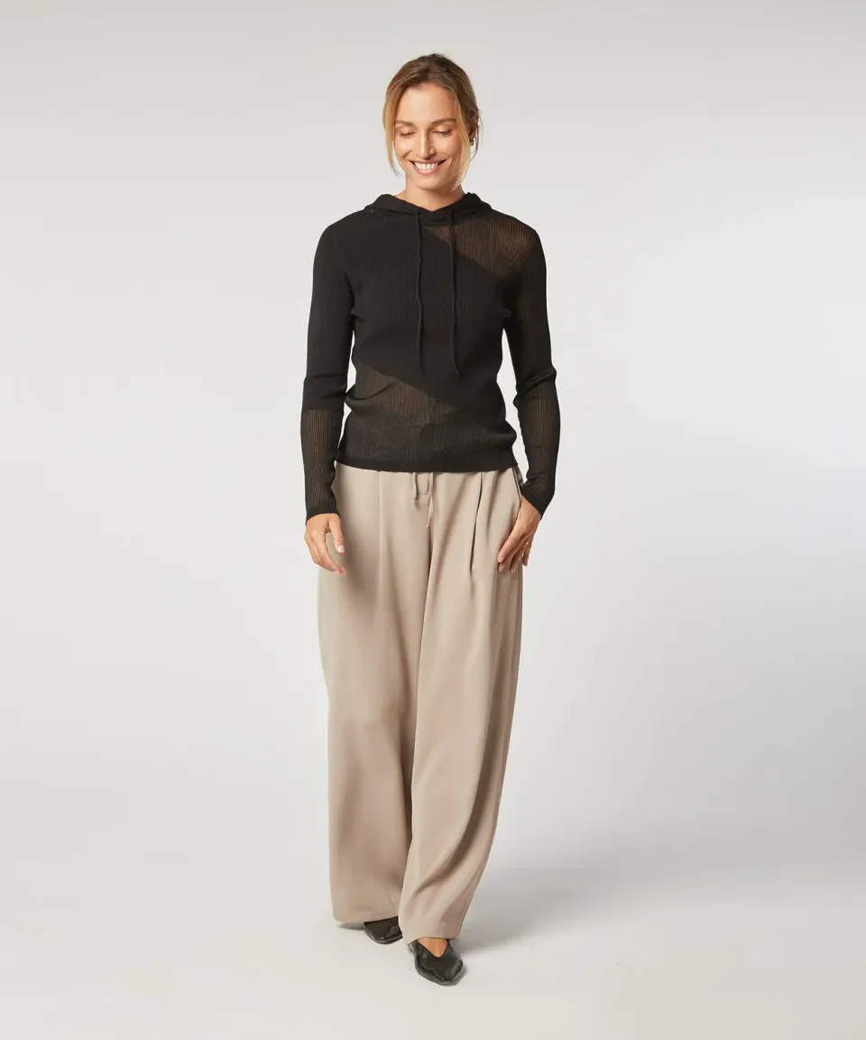 Rodier Felpa Donna con Cappuccio Lana Nera Trasparenze