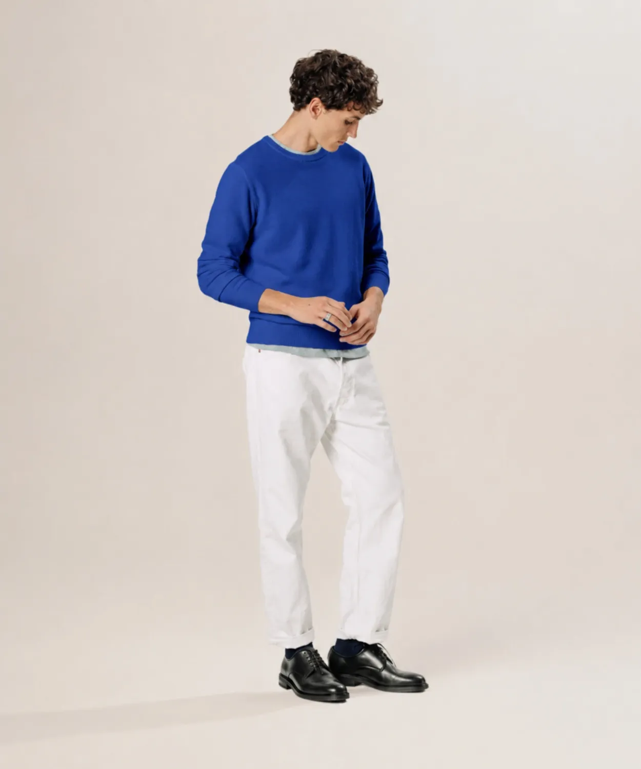 Rodier maglione girocollo uomo lana merino blu azzurro