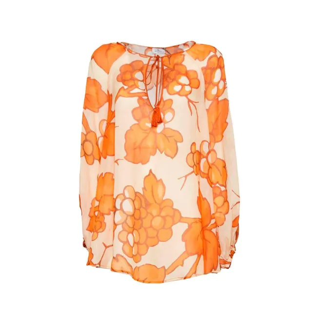Etro Blusa Arancione Ramia Stampata Mussola