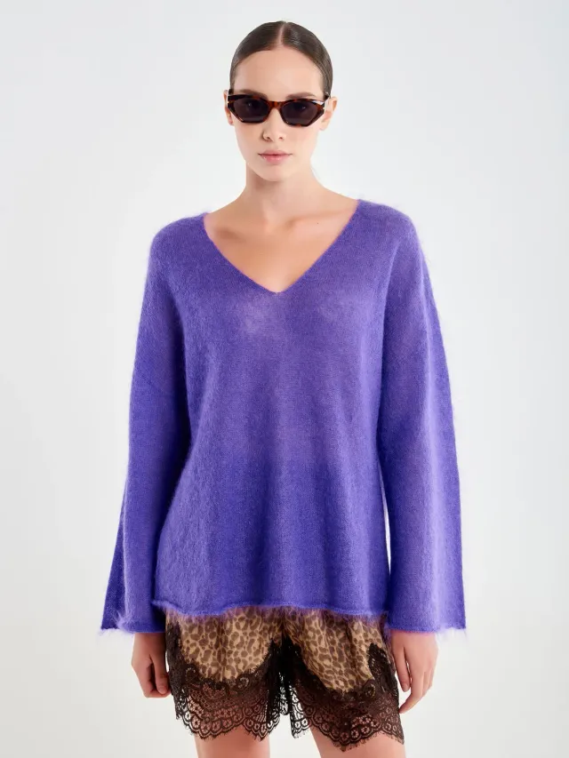 Vicolo pull oversize scollo V mohair viola