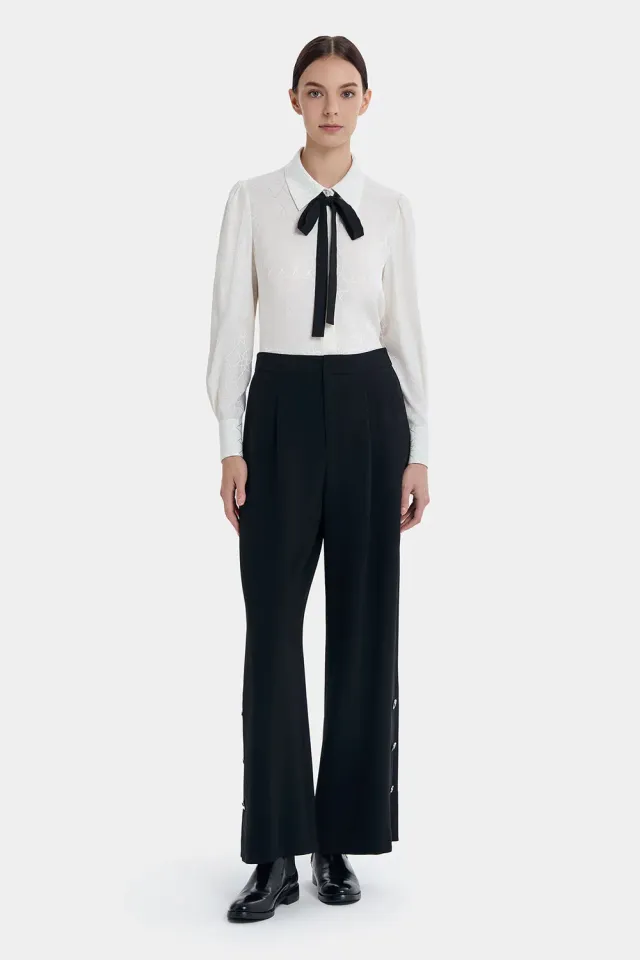 Ports Chic Black Ribbon camicia crema in seta